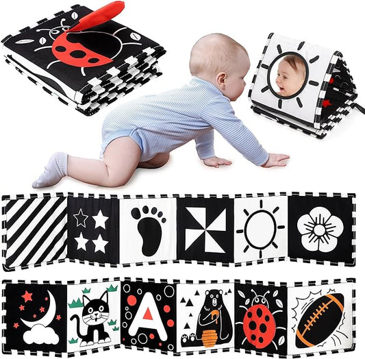 Black and White Baby Toys, High Contrast Newborn Toys 0-3 Months Brain Development, Tummy Time Toys, Soft Baby Book, Infant Visual Stimulation