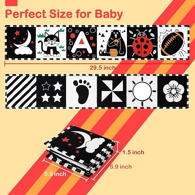 Black and White Baby Toys, High Contrast Newborn Toys 0-3 Months Brain Development, Tummy Time Toys, Soft Baby Book, Infant Visual Stimulation