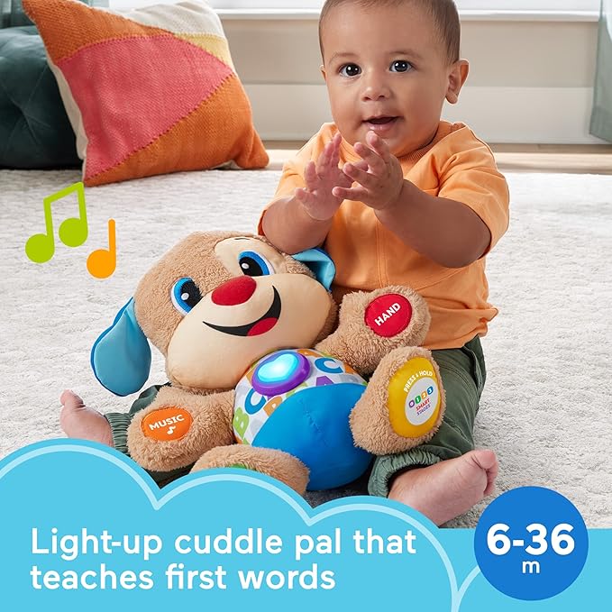 Fisher-Price Baby & Toddler Toy Laugh & Learn Smart Stages Puppy Musical Plush with Lights & Phrases for Infants