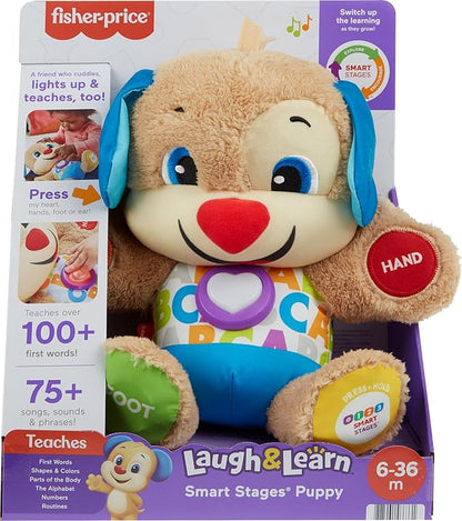 Fisher-Price Baby & Toddler Toy Laugh & Learn Smart Stages Puppy Musical Plush with Lights & Phrases for Infants