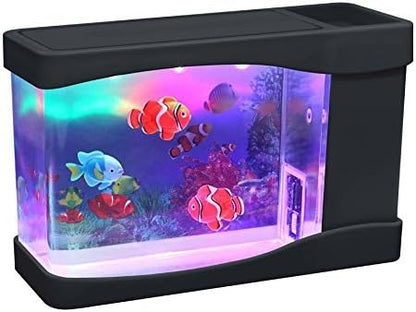 Playlearn Mini Aquarium Artificial Fish Tank with Moving Fish – USB/Battery Powered – Fake Aquarium Toy Fish Tank with 3 Fake Fish